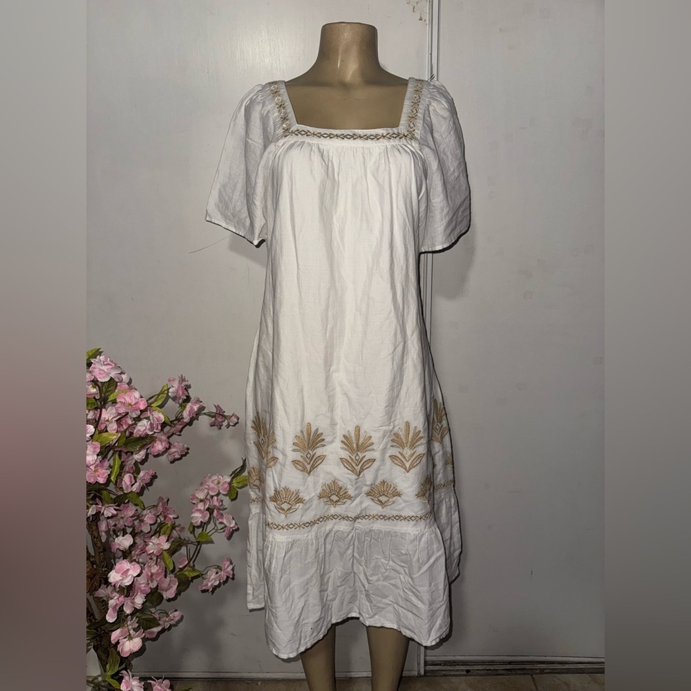 Style & Co. White Dress with Gold Accents